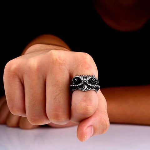 Bague Serpent Chevalière Acier l Snake Temple