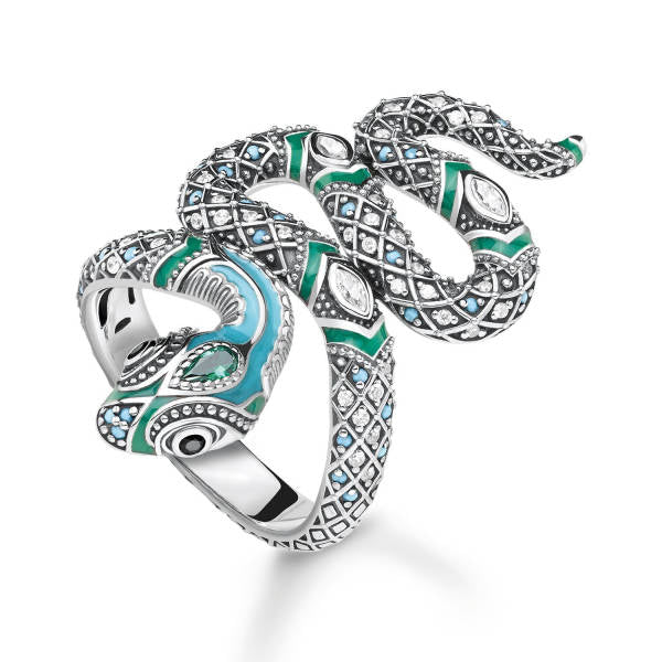 Bague Argent Serpent Vert l Snake Temple